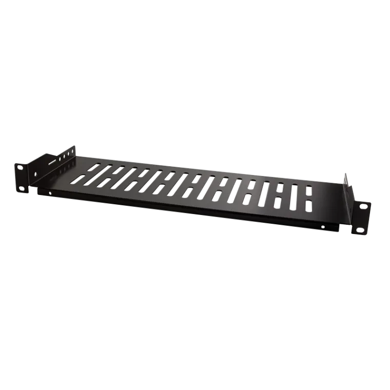19" Fachboden, Befestigung nur vorne T=150 mm, Schwarz