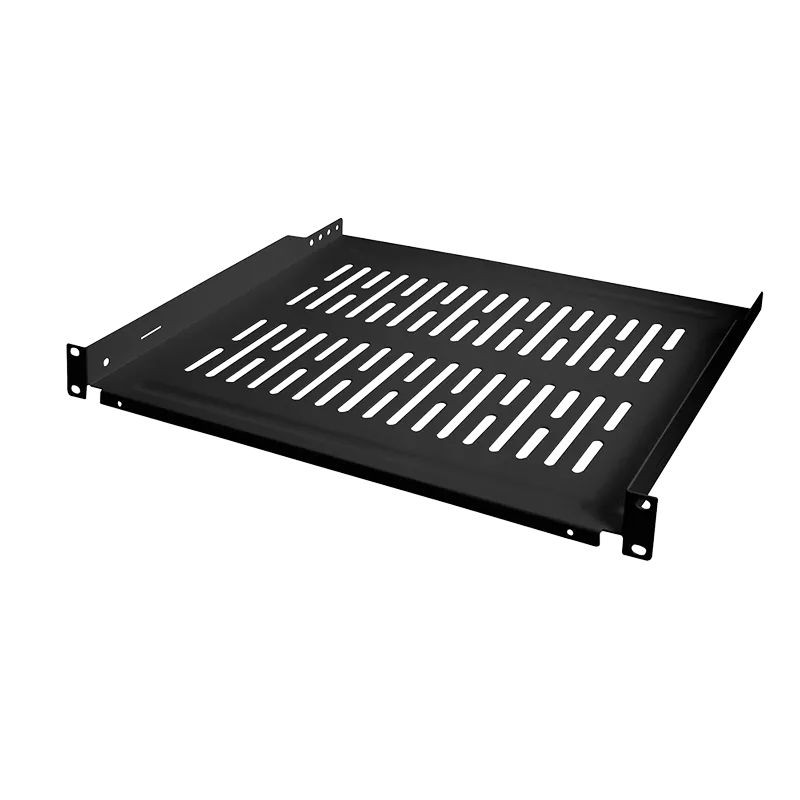 19" Fachboden, Befestigung nur vorne T=350 mm, Schwarz