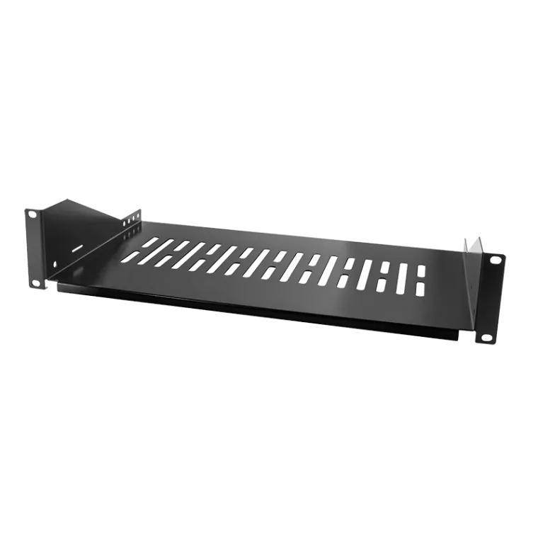 19" Fachboden, Befestigung nur vorne T=250 mm, Schwarz