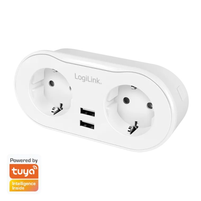 Wi-Fi Smart Plug Stromstecker 2-fach (CEE7/3), 2x USB, Tuya kompatibel