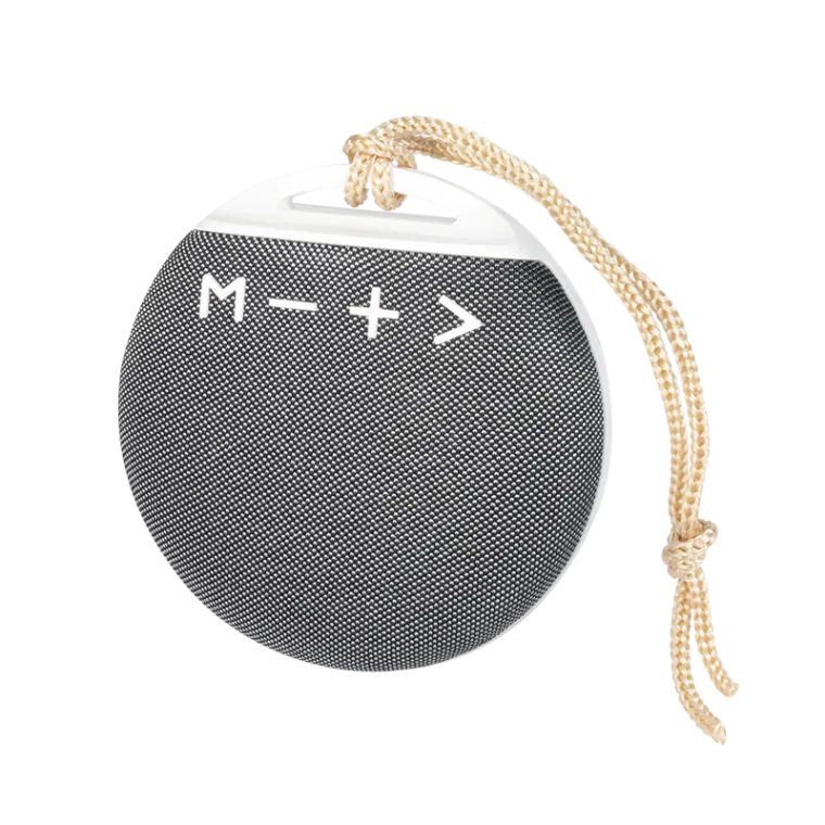 Runder kompakter Bluetooth Lautsprecher, weiß/grau