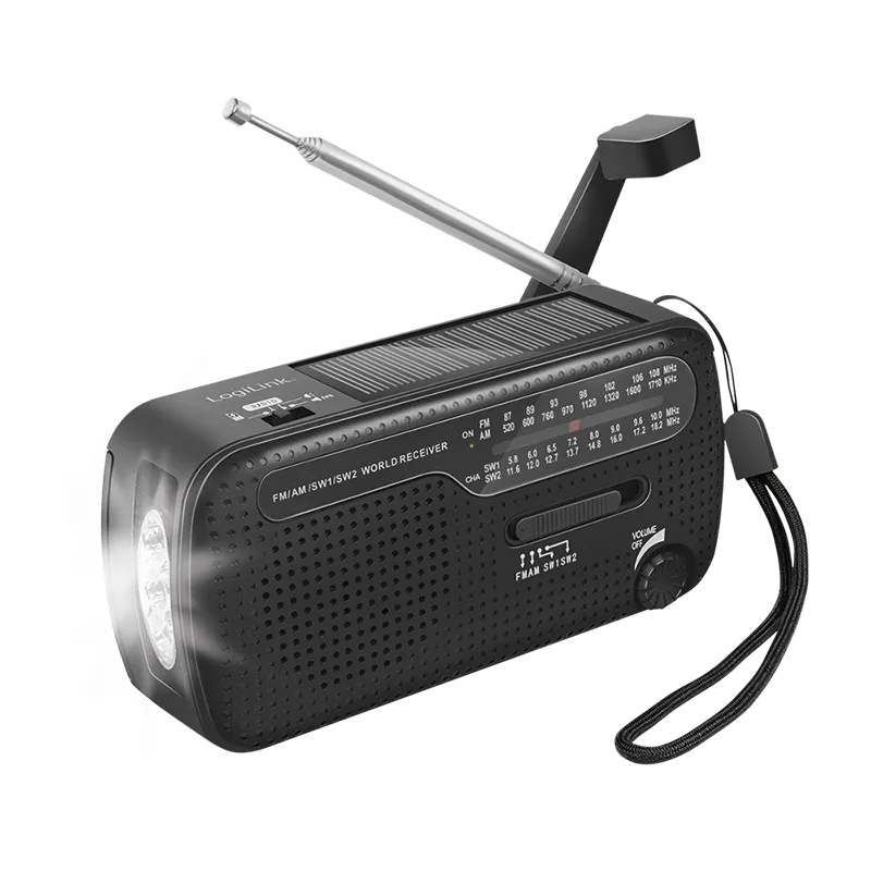 Solar-Handkurbelradio, Powerbank, LED-SOS-Taschenlampe, super kompakt, Schwarz