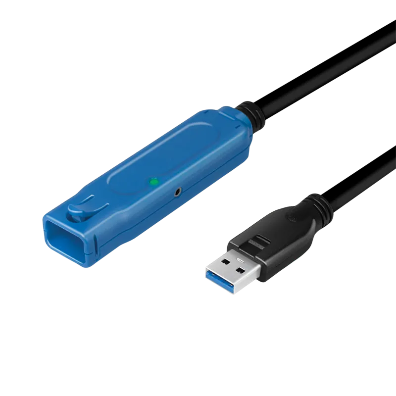 USB 3.2 Gen1-Kabel, USB-A/M zu USB-A/F, Verstärker, schwarz/blau, 10 m