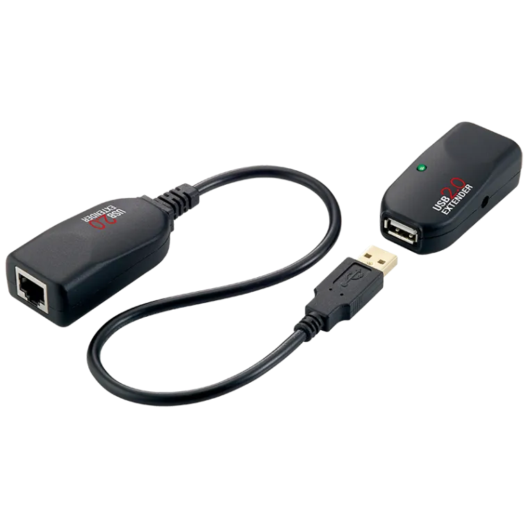 USB 2.0-Cat.5-Extender, 50 m, Pigtail, schwarz