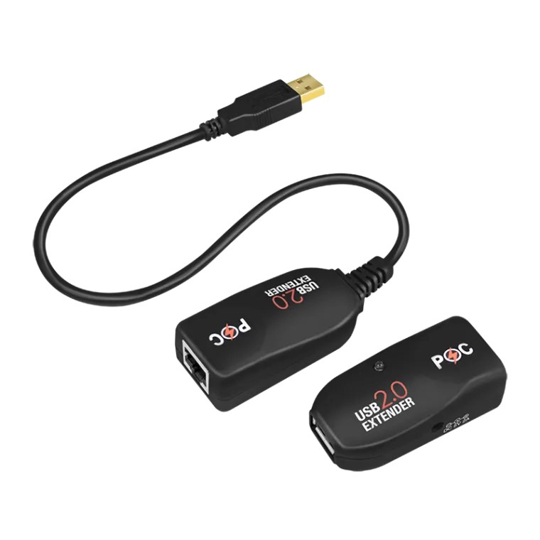 USB 2.0-Cat.5-Extender, 50 m, Pigtail, POC, schwarz