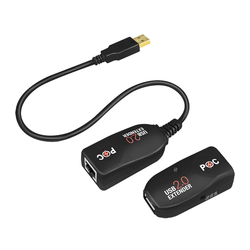 USB 2.0-Cat.5-Extender, 50 m, Pigtail, POC, schwarz