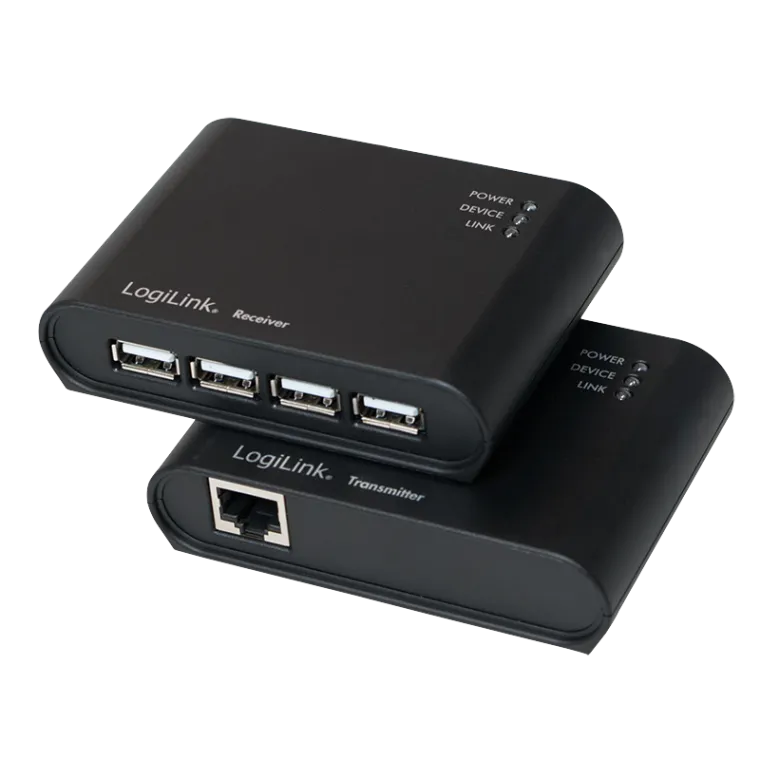 USB 2.0-Cat.5-Extender, 50 m, inkl. 4-Port USB-Hub, schwarz