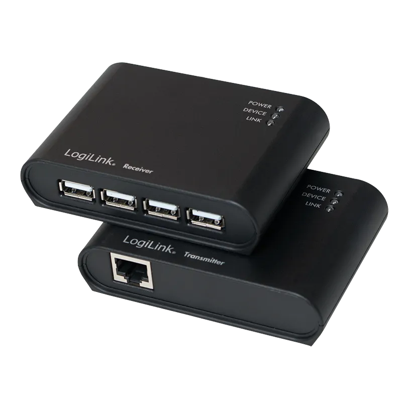USB 2.0-Cat.5-Extender, 50 m, inkl. 4-Port USB-Hub, schwarz