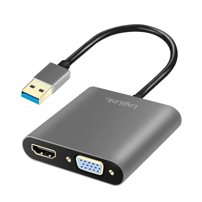 USB 3.0-Adapter A/M zu HDMI-A/F + VGA/F, 1080p/60 Hz, schwarz, 0,15 m