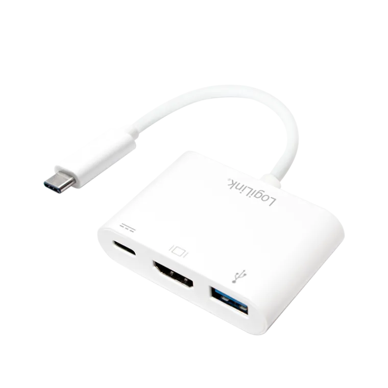 USB 3.2 Gen1 Type-C Adapter, C/M zu HDMI-A/F+2xUSB/F, 1080p/60 Hz, PD, weiß, 0,14 m