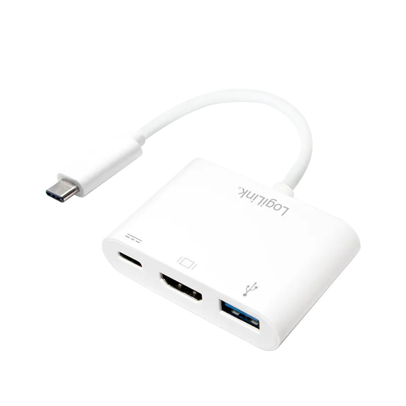 USB 3.2 Gen1 Type-C Adapter, C/M zu HDMI-A/F+2xUSB/F, 1080p/60 Hz, PD, weiß, 0,14 m