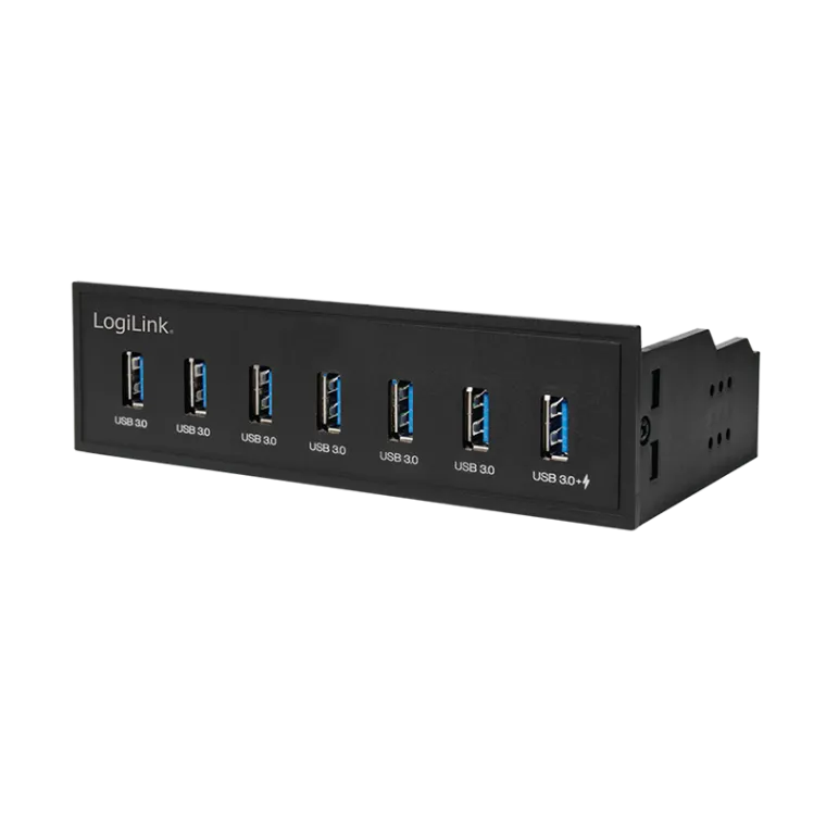 USB 3.0 Hub 5,25", 7-Port, intern, mit Schnellladeport, schwarz