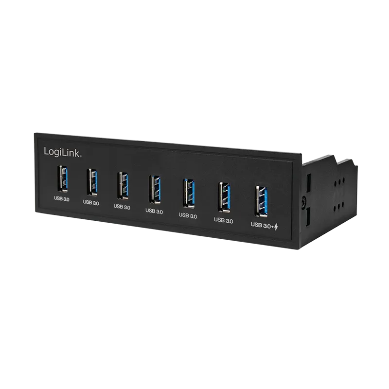 USB 3.0 Hub 5,25", 7-Port, intern, mit Schnellladeport, schwarz