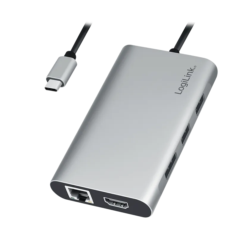 USB 3.2 Gen1 Dockingstation, 8-Port, USB-C, PD, silber