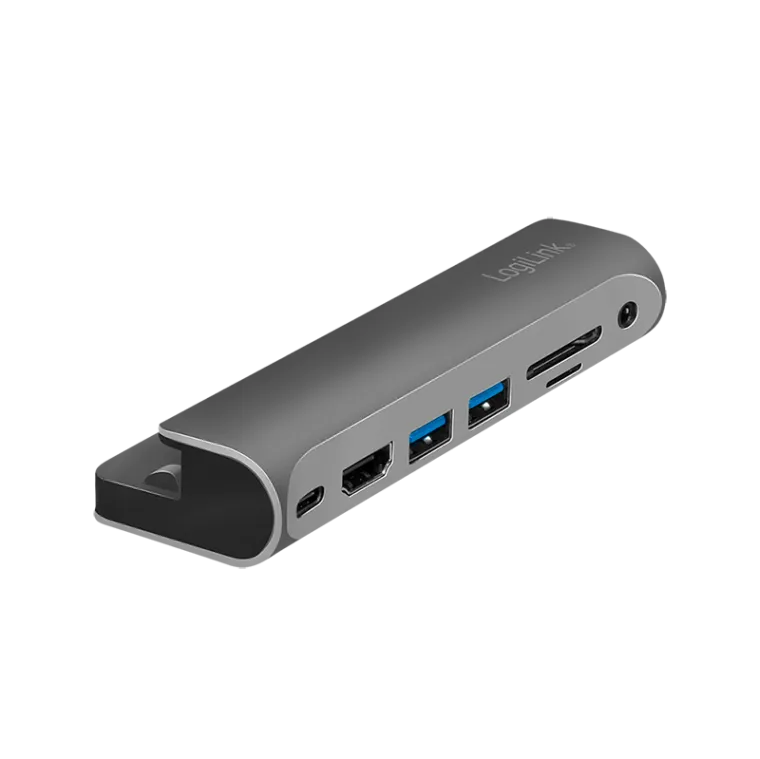 USB 3.2 Gen 1 Dockingstation, 7-Port, USB-C PD, silber/schwarz