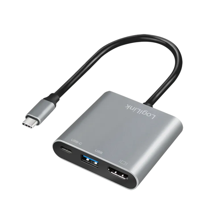USB 3.2 Gen1 Type-C-Adapter, C/M zu HDMI/F + 2xUSB/F, 4K/60 Hz, PD, Alu, 0,15 m