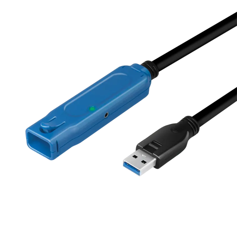 USB 3.2 Gen1-Kabel, USB-A/M zu USB-A/F, Verstärker, schwarz/blau, 20 m