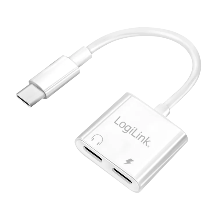 USB-C Adapter mit PD-Ladeport, 2x USB-C, max. 60 W, weiß