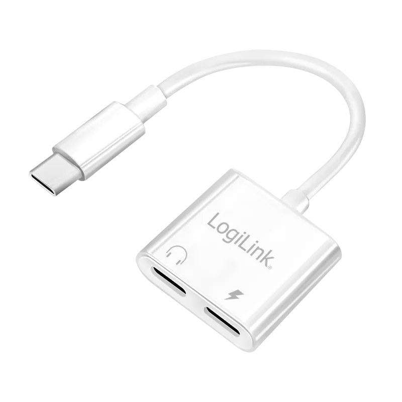 USB-C Adapter mit PD-Ladeport, 2x USB-C, max. 60 W, weiß