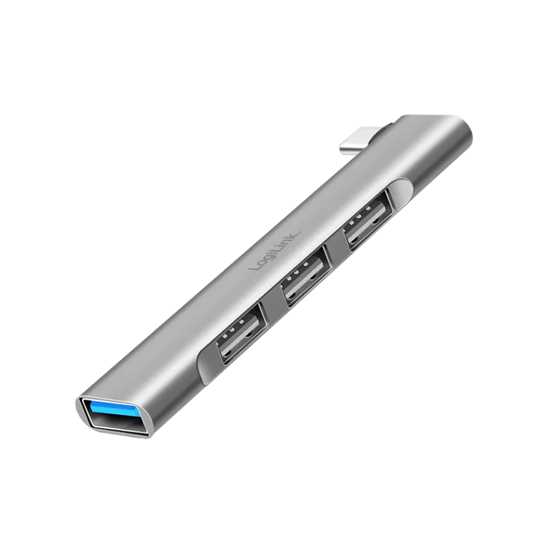 Ultraslim 4-Port USB-C-Hub, 1x USB-C/M, 3x USB-A/F, Aluminium