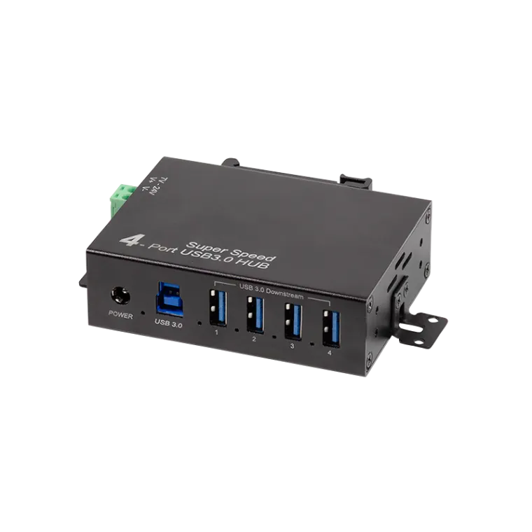 USB 3.0, 4-Port Hub, Industrieausführung, 5 Gbit/s, 10 W, Schwarz