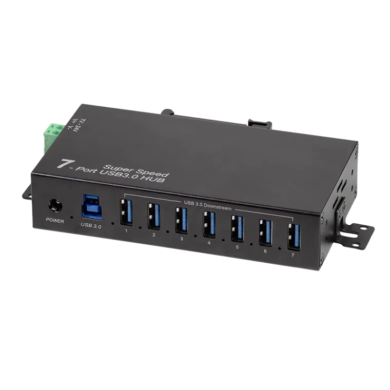 USB 3.0, 7-Port Hub, Industrieausführung, 5 Gbit/s, 10 W, Schwarz