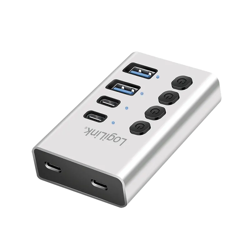 USB 3.2 Gen1-Hub, 4-Ports mit Kabel/Adapter, USB-A/C, Ein-/Ausschalter, Aluminium