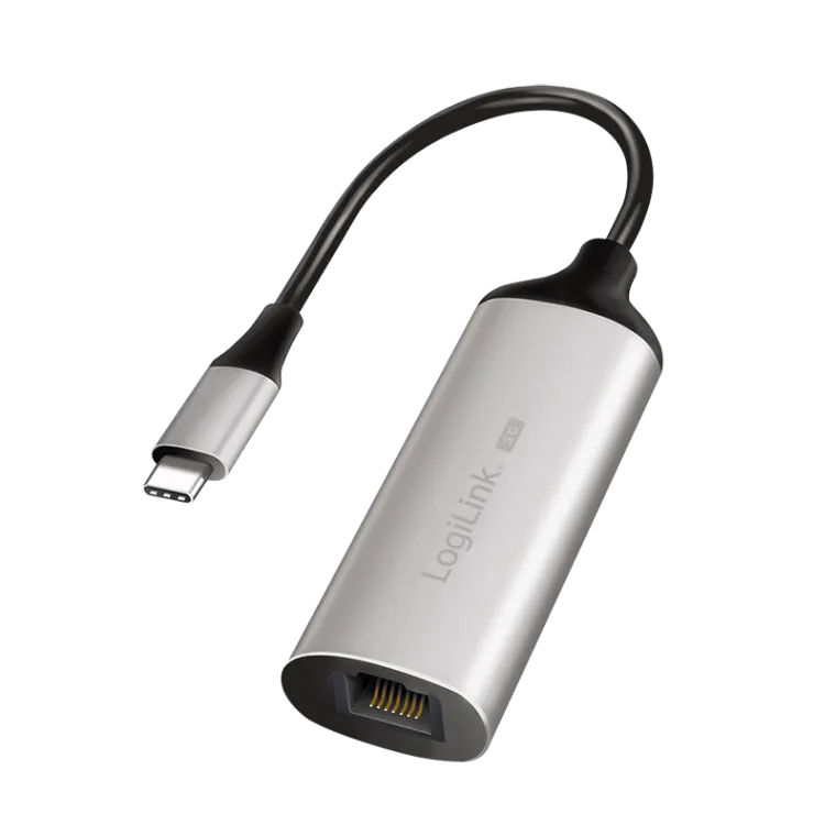 USB-C/M 3.2 Gen 1 zu RJ45/F, 5 Gigabit Ethernet Adapter, Full Duplex Flow Control, Aluminium