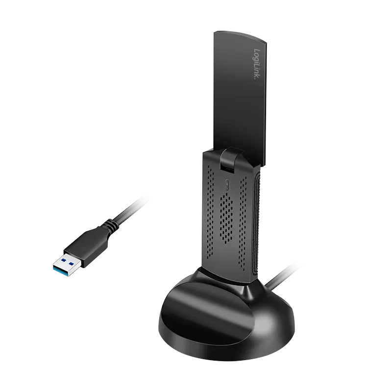 Wi-Fi 6E USB-Adapter mit magnetischer Halterung, 5.8 GHz, WPA/WPA2, WPA3, 5 W, LED, Schwarz